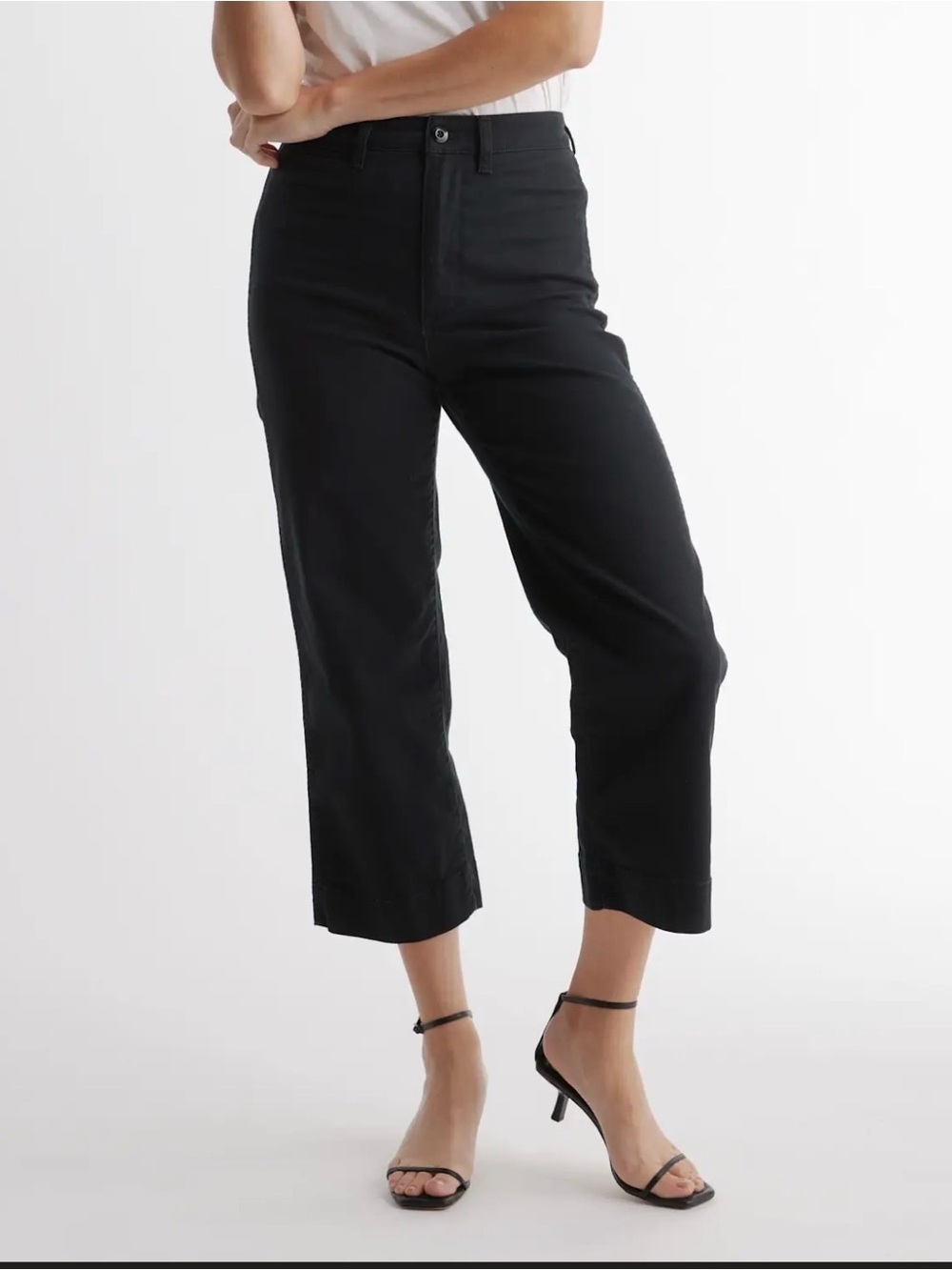 Quince organic cotton twill High-Rise Black Cropped Wide-Leg Pants NWOT
